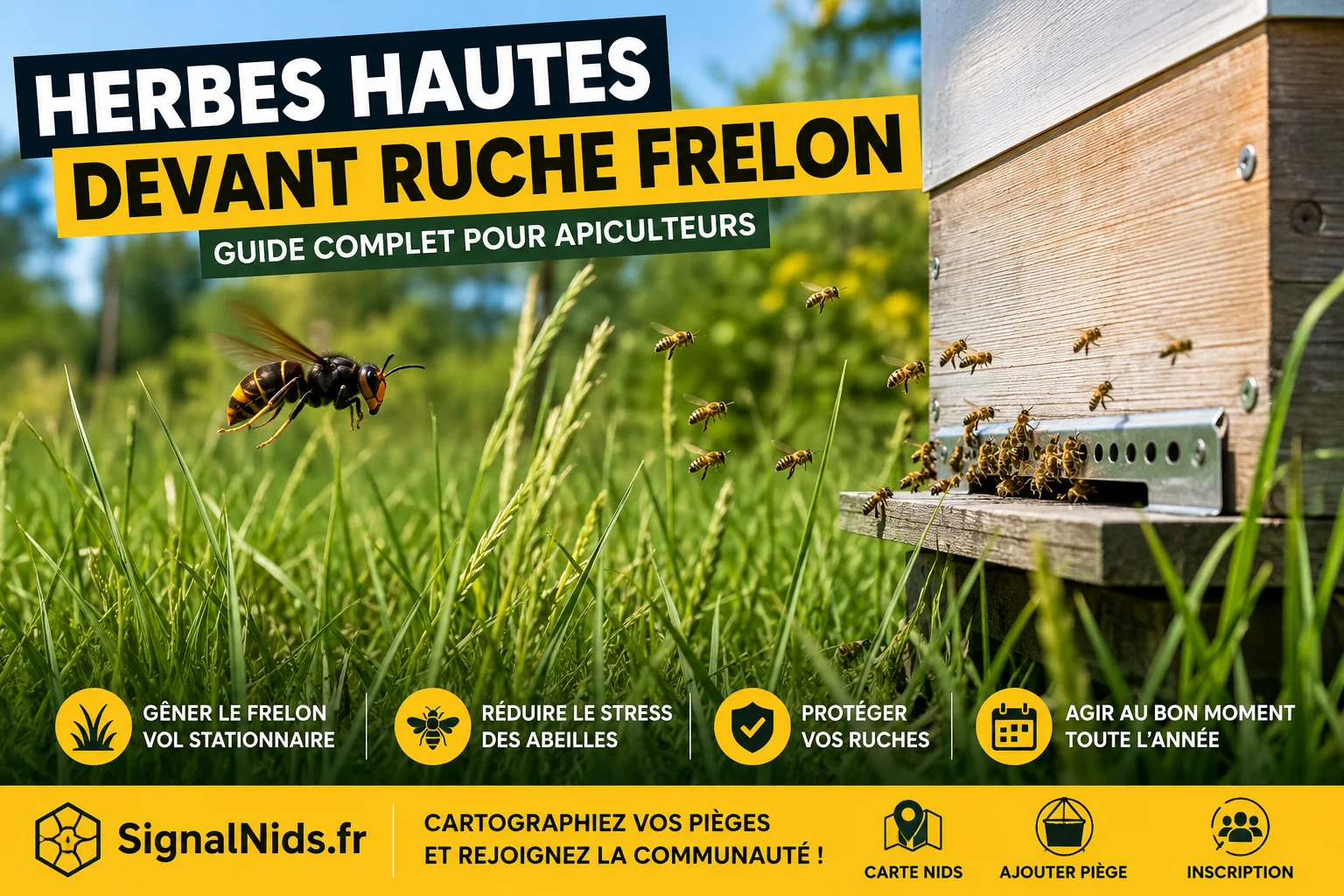 Guide Complet : Herbes hautes devant ruche frelon pour Apiculteurs