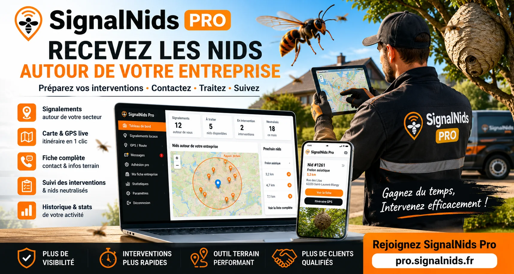 SignalNids Pro : les nids à traiter autour de vous